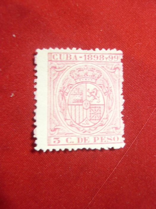 Timbru fiscal postal Cuba-3C de peso 1898-1899 -Stema , fara guma