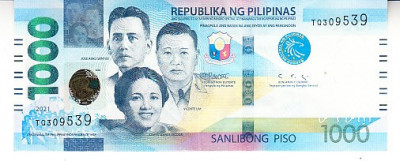 M1 - Bancnota foarte veche - Filipine / Pilipinas - 1000 piso - 2021 foto