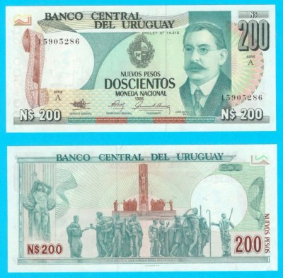 Uruguay (p#66) 200 Nuevos Pesos 1986 &amp;#039;Rodo&amp;#039; UNC serie: A 15905286 foto