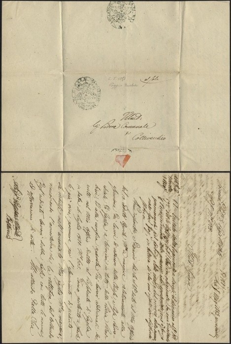 Spain 1853 Stampless Cover + Content Poggio Mirteto to Collevecchio D.1048