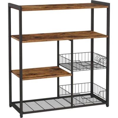 Raft pentru bucatarie, Artool, pal, otel, 4 polite, cu compartimente pentru farfurii, negru si maro rustic, 80x35x95 cm GartenVIP DiyLine foto