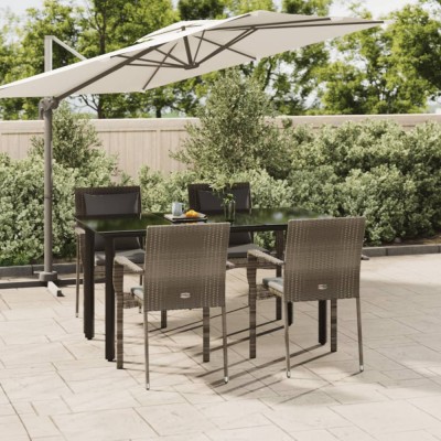 vidaXL Set mobilier grădină cu perne, 5 piese, negru și gri, poliratan 3185116 foto