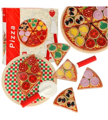Set de joaca din lemn, pizza cu accesorii, 20 cm foto