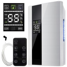 Dezumidificator si Purificator de Aer 2-in-1, Afisaj Temperatura/Umiditate, Randament 650ml/zi, Putere 90W, Anti-Mucegai, Telecomanda, Alb