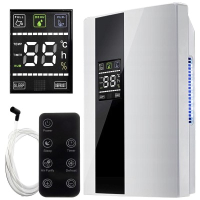 Dezumidificator si Purificator de Aer 2-in-1, Afisaj Temperatura/Umiditate, Randament 650ml/zi, Putere 90W, Anti-Mucegai, Telecomanda, Alb foto