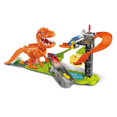 Set de joaca cu pista de masini si dinozaur, masina metalica inclusa foto