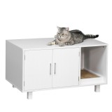PawHut Mobilier din Lemn pentru Litiera Pisicilor, cu 2 Uși și Deschidere Laterală, 91x52x50,5 cm, Alb | Aosom Romania