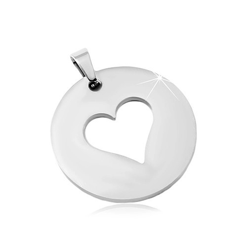 Pandantiv din oțel argintiu, cerc mat cu decupaj &icirc;n formă de inimă
