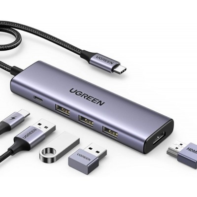 Hub USB-C UGREEN CM511, 3 x USB-A 3.0 - 1 x USB-C - 1 x HDMI, Gri foto