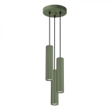 Lampă Suspendată Karbon Verde Măsliniu Din Aluminiu Cu 3 Becuri Tub Minimalistă De Interior.