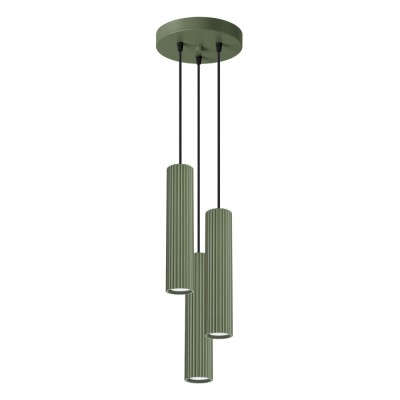 Lampă Suspendată Karbon Verde Măsliniu Din Aluminiu Cu 3 Becuri Tub Minimalistă De Interior. foto