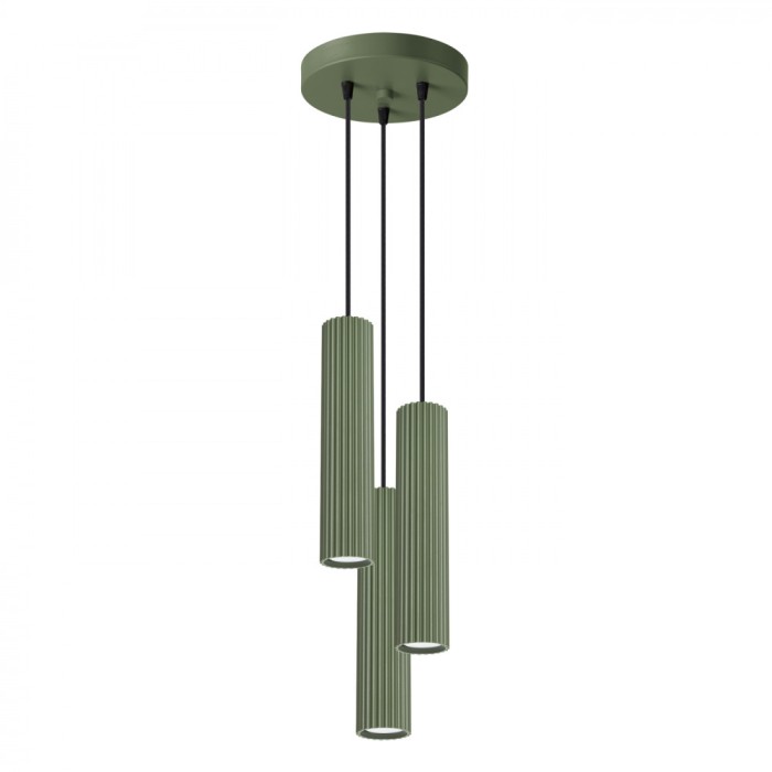 Lampă Suspendată Karbon Verde Măsliniu Din Aluminiu Cu 3 Becuri Tub Minimalistă De Interior.