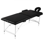 Cumpara ieftin Masa de masaj pliabila, 2 zone, negru, cadru din aluminiu