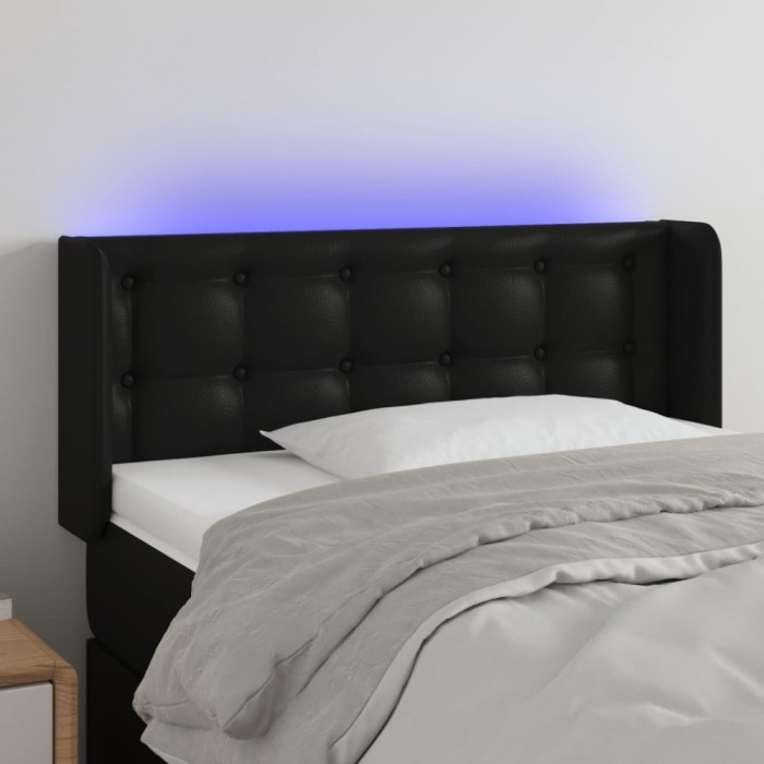 vidaXL Tăblie de pat cu LED, negru, 83x16x78/88 cm, piele ecologică 3123308