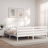 VidaXL Cadru de pat cu tăblie Super King Size, alb, lemn masiv 3195302