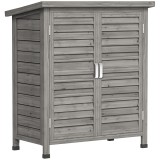 Outsunny Dulap de Grădină din Lemn de Brad cu Uși cu Obloane și 2 Polițe, 87x46,5x96,5cm, Gri | Aosom Romania