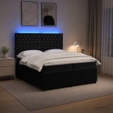 Cumpara ieftin Pat cu arcuri LED si saltea Negru 200 x 200 cm Catifea