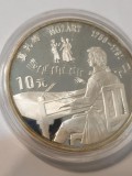 CHINA 10 yuan 1991 MOZART PROOF argint .925 , 27 g /moneda din foto