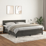 VidaXL Pat box spring cu saltea, gri &icirc;nchis, 160x200 cm, catifea