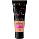 Fond de ten &amp; corector Selfie Time 02 Ivory, 30ml, Eveline Cosmetics