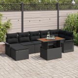 Gossi set masa gradina 8 piese perne negru ratan poli acacia