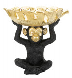 Cumpara ieftin Decoratiune cu platou, Monkey, Mauro Ferretti, 25.2 x 21 x 24 cm, polirasina, negru/auriu