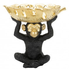 Decoratiune cu platou, Monkey, Mauro Ferretti, 25.2 x 21 x 24 cm, polirasina, negru/auriu