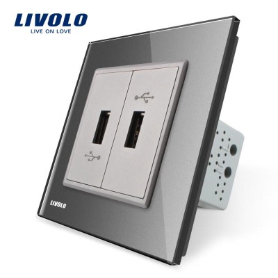 Priza dubla USB Livolo cu rama din sticla SmartElectro IntelligentHouse foto