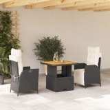 vidaXL Set mobilier de grădină cu perne, 3 piese, negru, poliratan 3277435