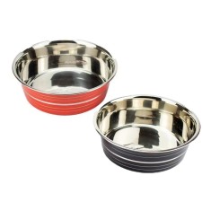 Bol pentru hrana animale, inox, diametru 16 cm, Rosu/Negru