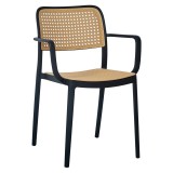 Cumpara ieftin Scaun Plastic Mobikon Negru Bej Stivuibil Interior Exterior 57x54x80.5cm 100kg