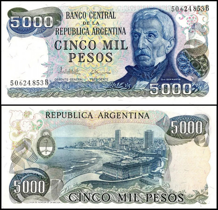 !!! RARR : ARGENTINA - 5.000 PESOS (1977-1983) - P 305 b 1- UNC / SERIA B