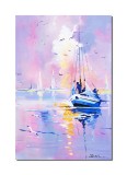 Cumpara ieftin Tablou pictat manual, Apus de soare cu veliere, 60x40cm pictura ulei pe panza, gata de agatat pe perete