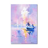 Tablou pictat manual, Apus de soare cu veliere, 60x40cm pictura ulei pe panza, gata de agatat pe perete
