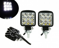 Set Mini Proiector LED Auto Offroad 27W 12V-24V, Patrat foto