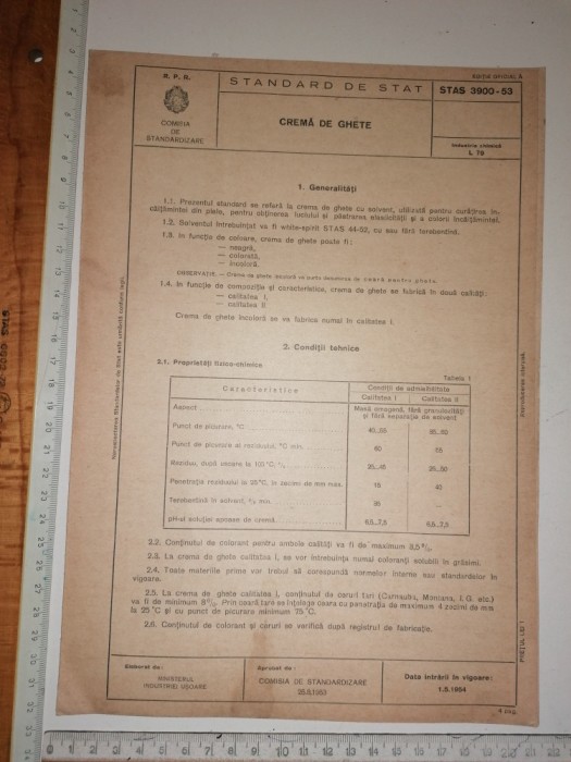 RARA - FISA STAS - CREMA DE GHETE / RPR , ANII 50