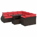 Cumpara ieftin Set canapele de gradina cu perne, 9 piese, maro, poliratan