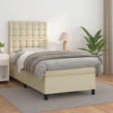 vidaXL Pat box spring cu saltea, crem, 90x200 cm, piele ecologică