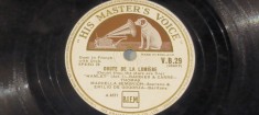 PLACA GRAMOFON / PATEFON. HIS MASTER&quot;S VOICE PRONTA IO SON DOUTE DE LA LUMIERE