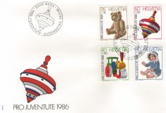 Elvetia 1986 - jucarii, serie pe FDC
