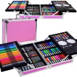Cumpara ieftin Set de pictura si desen pentru copii WePro Store, 145 de piese, Cutie Metalica, 3 ani +, Roz