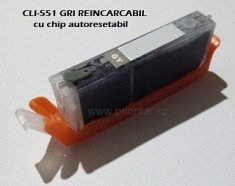 Cartus reincarcabil pt CANON CLI-551 GRI CLI551-GY gray refilabil PLIN CU... foto