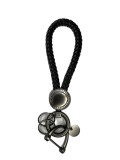 Breloc chei din piele si otel zincat, lucrat manual, rotire la 360 de grade, inel D anti-pierdere, 2 inele O, pentru Barbati/Femei, Negru, LUVLU&trade;