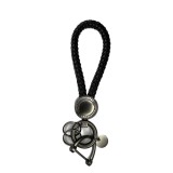 Breloc chei din piele si otel zincat, lucrat manual, rotire la 360 de grade, inel D anti-pierdere, 2 inele O, pentru Barbati/Femei, Negru, LUVLU&trade;