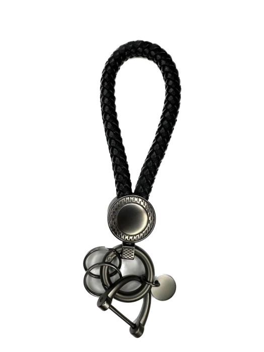 Breloc chei din piele si otel zincat, lucrat manual, rotire la 360 de grade, inel D anti-pierdere, 2 inele O, pentru Barbati/Femei, Negru, LUVLU&trade;