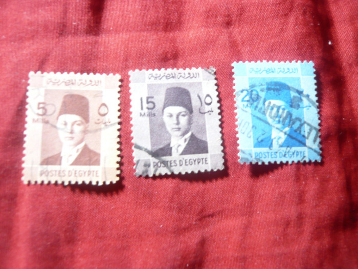 Serie mica Egipt 1937 Rege Faruk , 3 val. stampilate