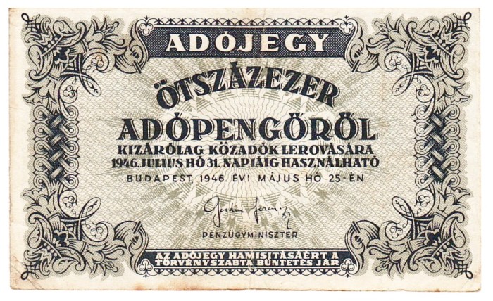 Ungaria 500 000 Otszazezer Adopengorol 1946 P-139 U14