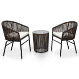 Set mobilier de bistro cu perne, 3 piese, maro, ratan PE, vidaXL