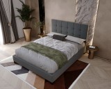 Cumpara ieftin Pat tapitat Modern 120x200cm, cadru din lemn cu somiera fixa, culoare Gri