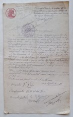 Act v&acirc;nzare teren arabil Covurlui 1909 + Proces-verbal 1922 &ndash; timbre fiscale originale